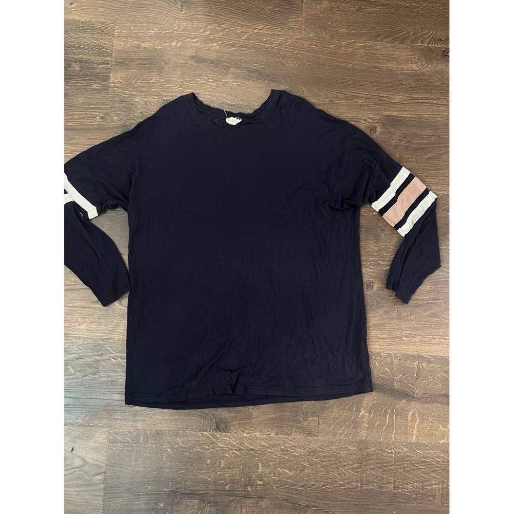 POL Clothing Women's Long Sleeve Top T-Shirt Striped‎ Navy Blue Size Small